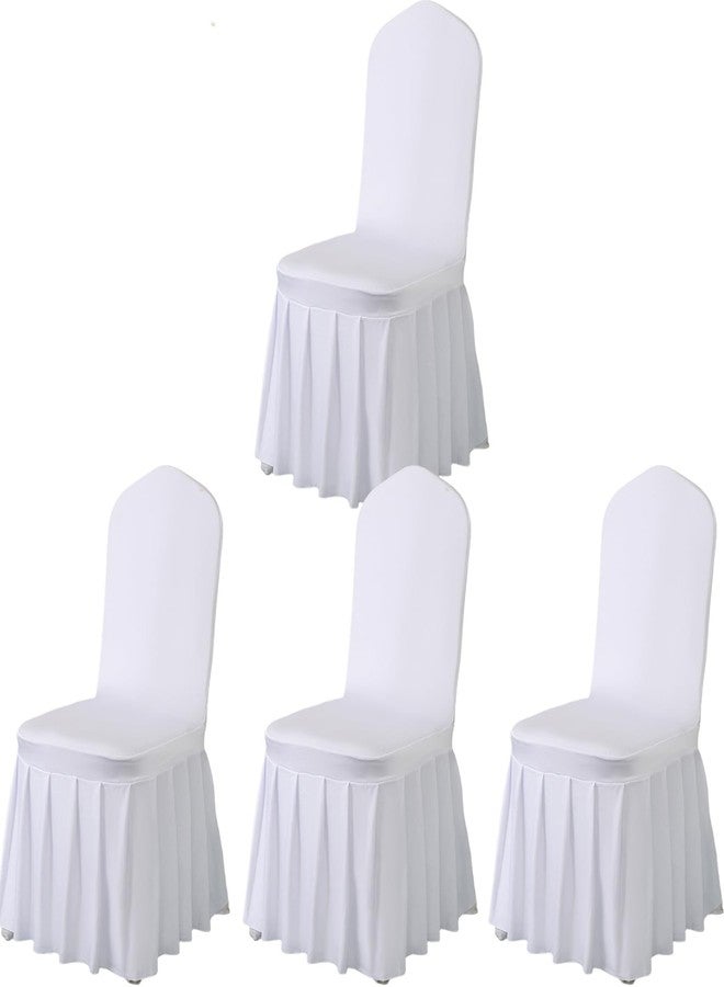 Qubjus 4 Pack Stretch Spandex Dining Chair Covers with Skirt - Washable & Fitted Slipcovers for Dining Room Chairs, Weddings, Home, Hotel Decor - White - Image 1
